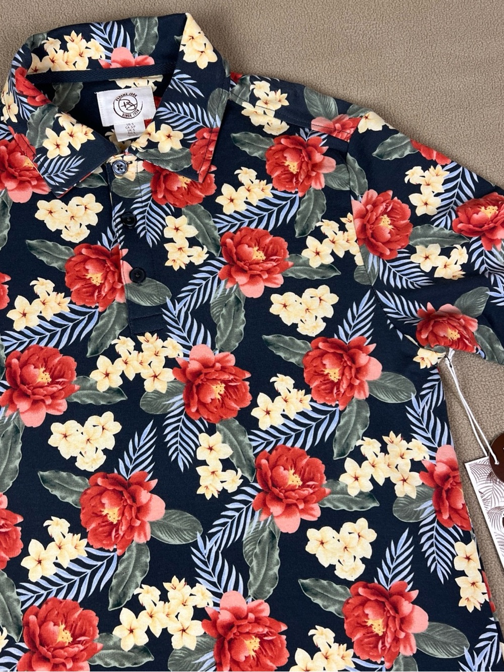 Panama Jack Hawaiian Polo, Floral. Modal, Polyester, Spandex. Men's Sz Small
